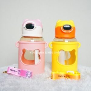 Botol Minum Anak Gemoy Karakter Lucu Tempat Air Minum Dengan Case Pelindung Antigumpil Warna Pink Yellow