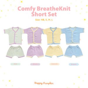 Happy Pumpkin - Comfy BreatheKnit - Setelan Anak Bayi Lengan Pendek Kancing Depan 0-3 Tahun