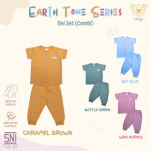 NARY Earth Tone Series - BEI SET - Setelan Anak - Setelan Baju Kancing Combi (1 stel)
