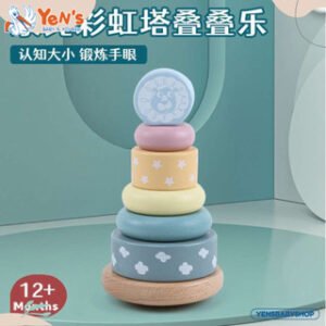 Kabi Rainbow Tower Wooden Toy Mainan Edukasi Anak Menara Pelangi Kayu Susun Balok Warna Warni