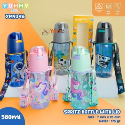 YUMMY SIP Spritz Bottle With Lid - Botol Minum Sedotan + Mist Spritz Karakter Animal Bottle 580ml