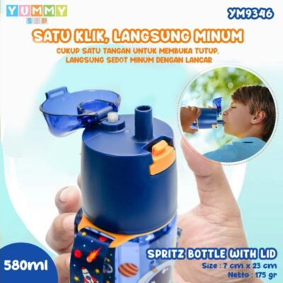 YUMMY SIP Spritz Bottle With Lid - Botol Minum Sedotan + Mist Spritz Karakter Animal Bottle 580ml thumbnail 2