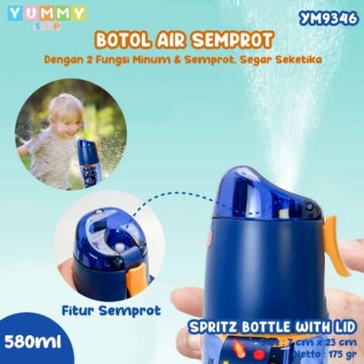 YUMMY SIP Spritz Bottle With Lid - Botol Minum Sedotan + Mist Spritz Karakter Animal Bottle 580ml thumbnail 3