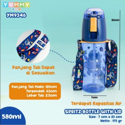 YUMMY SIP Spritz Bottle With Lid - Botol Minum Sedotan + Mist Spritz Karakter Animal Bottle 580ml thumbnail 4