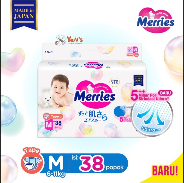 Merries Premium Baby Diapers Tape M 38 / Popok Bayi