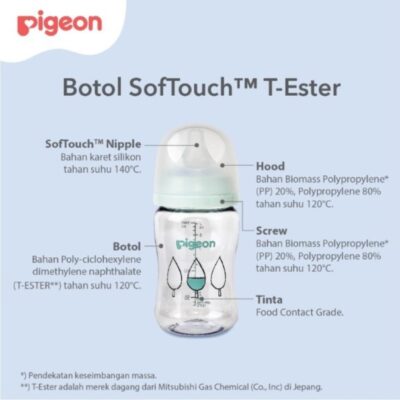 PIGEON BOTOL T-ESTER WIDE NECK BPP 200ML LIGHT GREEN W/ SOFTOUCH NIPPLE thumbnail 3