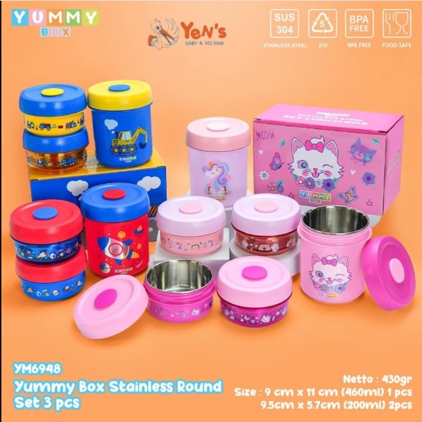 Yummy Box Lunchbox Container 3Pcs Set Stainless Steel / Kotak Makan Anti Tumpah BPA FREE YM6948