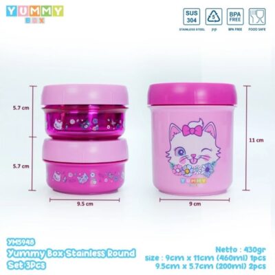 Yummy Box Lunchbox Container 3Pcs Set Stainless Steel / Kotak Makan Anti Tumpah BPA FREE YM6948 thumbnail 3