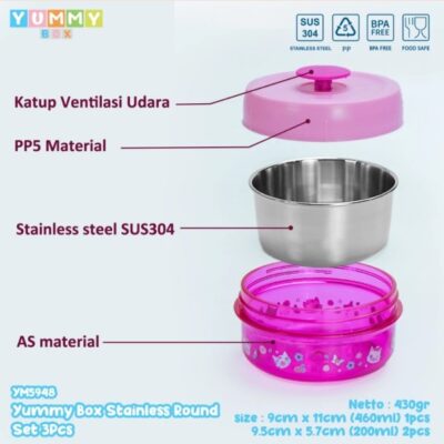 Yummy Box Lunchbox Container 3Pcs Set Stainless Steel / Kotak Makan Anti Tumpah BPA FREE YM6948 thumbnail 4