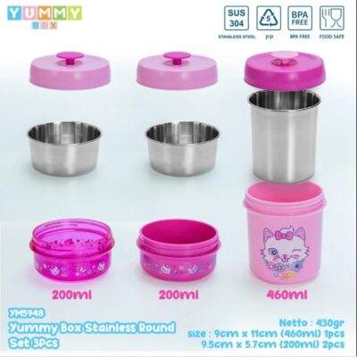 Yummy Box Lunchbox Container 3Pcs Set Stainless Steel / Kotak Makan Anti Tumpah BPA FREE YM6948 thumbnail 5