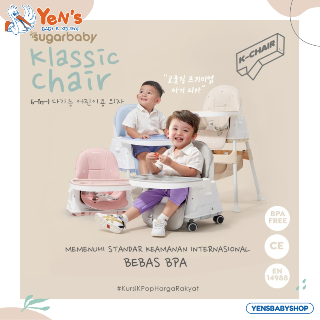 SUGARBABY Klassic Chair High Chair 6 in 1 | Booster Seat | Kursi Makan Bayi