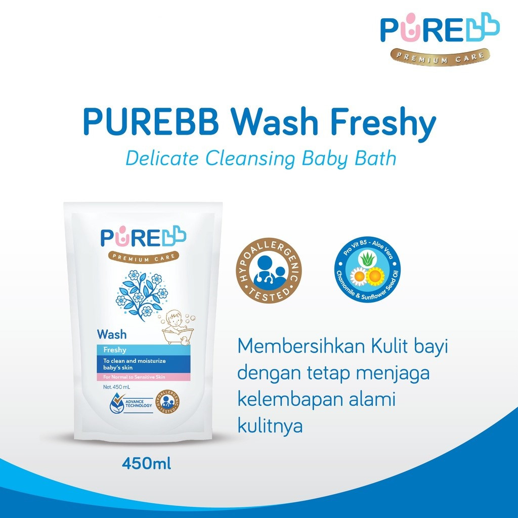 PureBB Wash fruity & freshy refil / sabun mandi bayi 450ml
