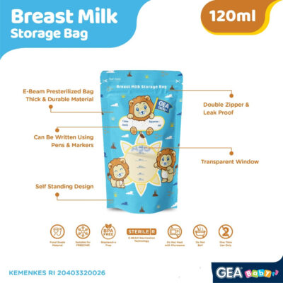 GEA Baby premium breast milk storage bag / Kantong Asi Pouch Safari & Mammals reborn Edition 120ml thumbnail 4