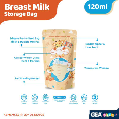 GEA Baby premium breast milk storage bag / Kantong Asi Pouch Safari & Mammals reborn Edition 120ml thumbnail 6