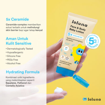 LOLUNA Face & Body Baby Lotion 5x Ceramide / Lotion Krim Muka dan Badan Bayi dan Anak 80ml / 200ml thumbnail 4
