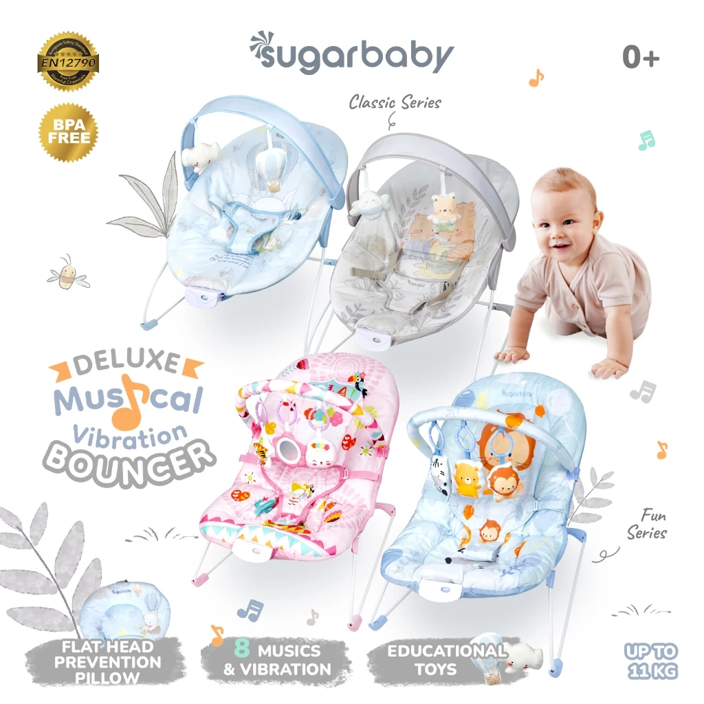 Sugar Baby New Deluxe Musical Vibration Bouncer/Ayunan Bayi/Bouncer Bayi BPA Free