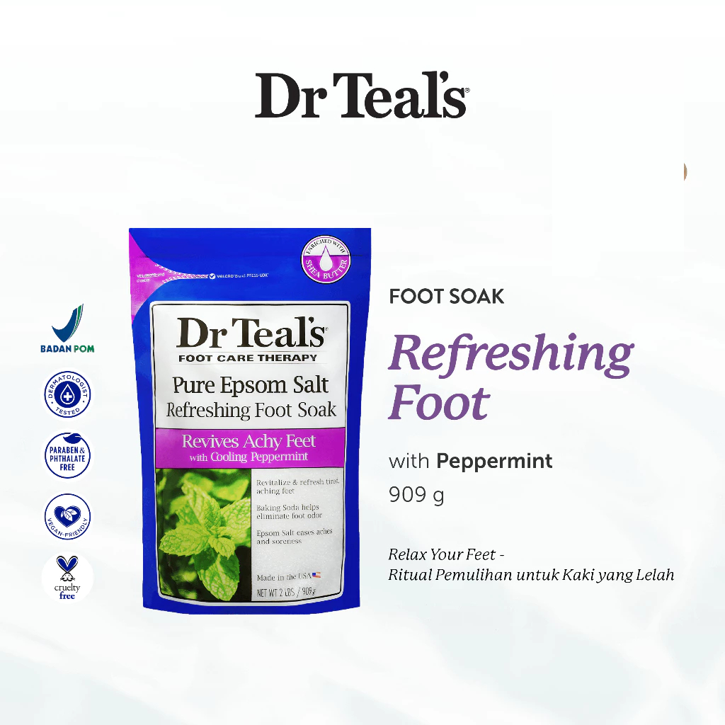 Dr Teal's Pure Epsom Salt Foot Soaks With Cooling Pappermint 909 GR / Garam Berendam Kaki
