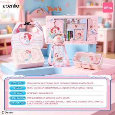 Disney Princess Ariel Botol Minum & Kotak Makan Anak Anti Tumpah Lunch Box Snack box