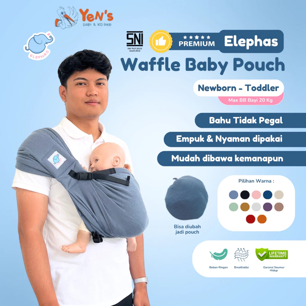 Elephas Waffle Baby Pouch - Gendongan Bayi Gendongan Instan Mshape Premium Bisa Newborn & Toddler