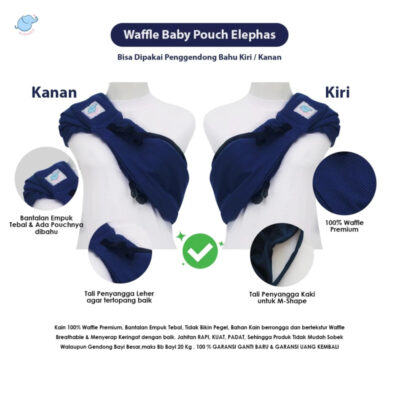 Elephas Waffle Baby Pouch - Gendongan Bayi Gendongan Instan Mshape Premium Bisa Newborn & Toddler thumbnail 4