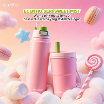 Ecentio tumbler aesthetic premium Stainless Steel & Aluminium portable 500ml/750ml Sweet Mist Series thumbnail 2