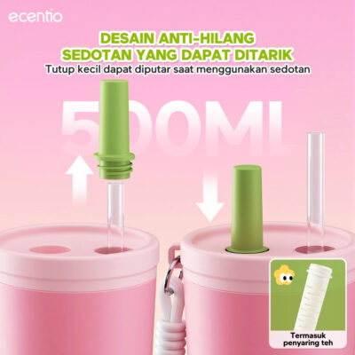 Ecentio tumbler aesthetic premium Stainless Steel & Aluminium portable 500ml/750ml Sweet Mist Series thumbnail 5