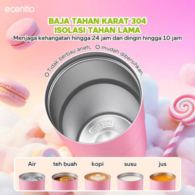Ecentio tumbler aesthetic premium Stainless Steel & Aluminium portable 500ml/750ml Sweet Mist Series thumbnail 8