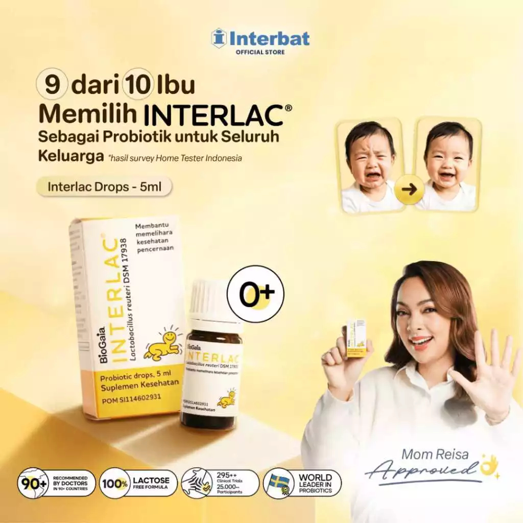 Interlac Probiotik Drops 5ml - Membantu Menjaga Kesehatan Saluran Cerna Bayi & Anak Formula bebas laktosa