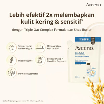 AVEENO Skin Relief Body Wash Refill 500ml - Sabun Mandi Kulit Sensitif -Lebih efektif 2x melembapkan thumbnail 3