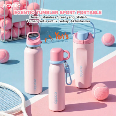 ECENTIO Tumbler Olahraga Stainless 316 600ml 650ml 900ml Botol Portable Anti Bocor Tahan Dingin24Jam