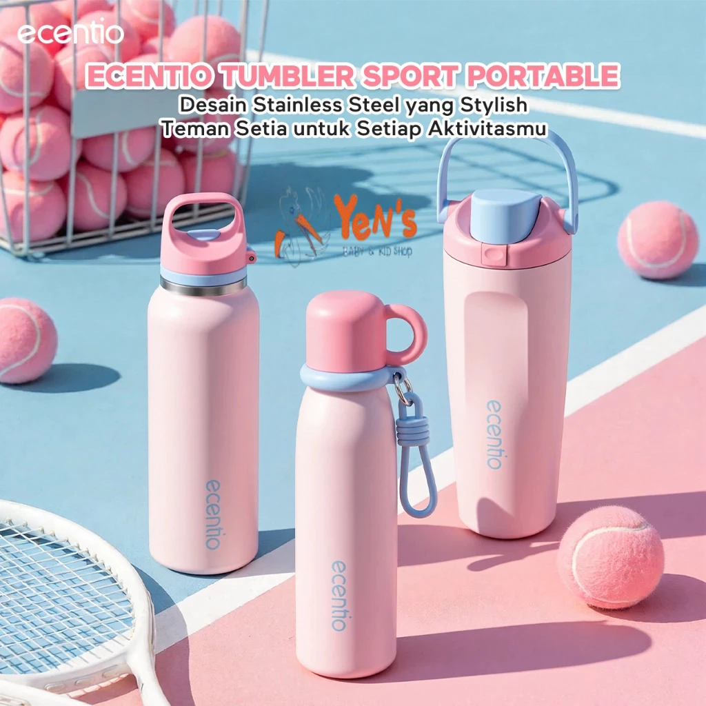 ECENTIO Tumbler Olahraga Stainless 316 600ml 650ml 900ml Botol Portable Anti Bocor Tahan Dingin24Jam