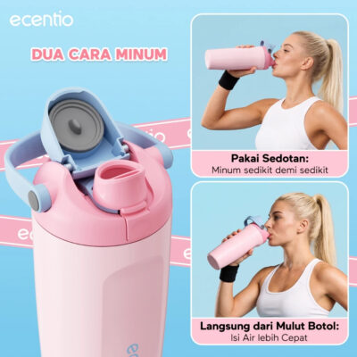 ECENTIO Tumbler Olahraga Stainless 316 600ml 650ml 900ml Botol Portable Anti Bocor Tahan Dingin24Jam thumbnail 3