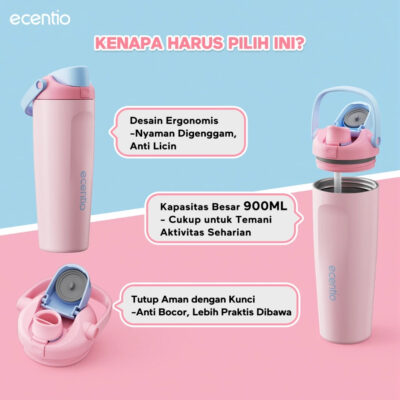 ECENTIO Tumbler Olahraga Stainless 316 600ml 650ml 900ml Botol Portable Anti Bocor Tahan Dingin24Jam thumbnail 4