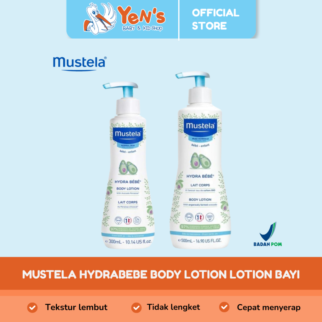Mustela Hydrabebe Body lotion 300 ml / 500ml - Lotion Bayi Membuat kulit halus, kenyal, dan lembut