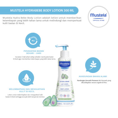 Mustela Hydrabebe Body lotion 300 ml / 500ml - Lotion Bayi Membuat kulit halus, kenyal, dan lembut thumbnail 3