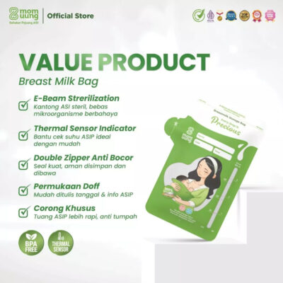 Mom Uung Pre-sterilized Breast Milk Bag 100ml (30 bags)Double Zipper - Ada Indikator Suhu thumbnail 3