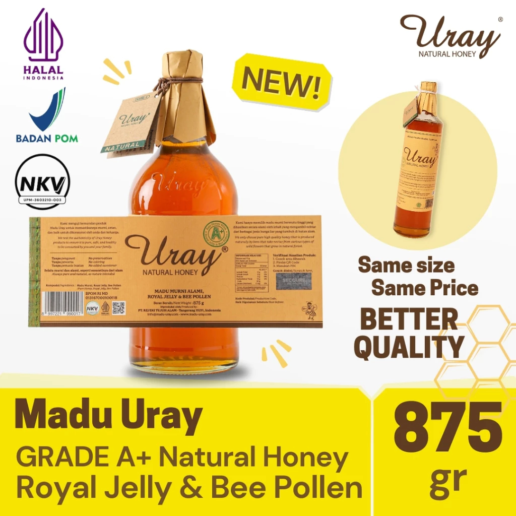 Madu Uray Natural Honey 875gr Grade A+ with Royal Jelly and Bee Pollen Halal